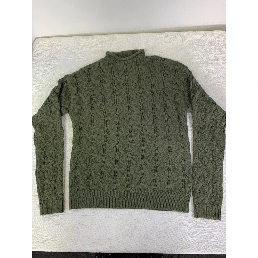 J.Crew Mens‎ Olive Green Cable Knit Mock Neck Sweater CP349 Large Fisherman
